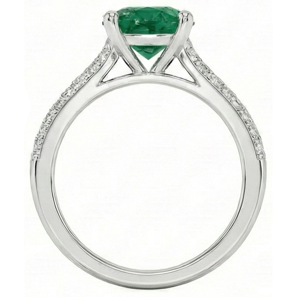 3 Carats Gemstone Round Green Emerald & Natural Earth Mined Diamonds Ring White Gold