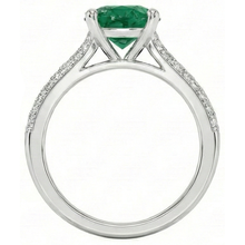 3 Carats Gemstone Round Green Emerald & Natural Earth Mined Diamonds Ring White Gold