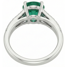 3 Carats Gemstone Round Green Emerald & Natural Earth Mined Diamonds Ring White Gold