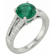 3 Carats Gemstone Round Green Emerald & Natural Earth Mined Diamonds Ring White Gold