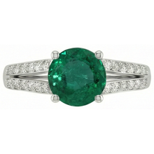 3 Carats Gemstone Round Green Emerald & Natural Earth Mined Diamonds Ring White Gold