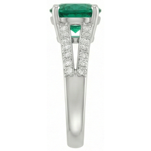 3 Carats Gemstone Round Green Emerald & Natural Earth Mined Diamonds Ring White Gold