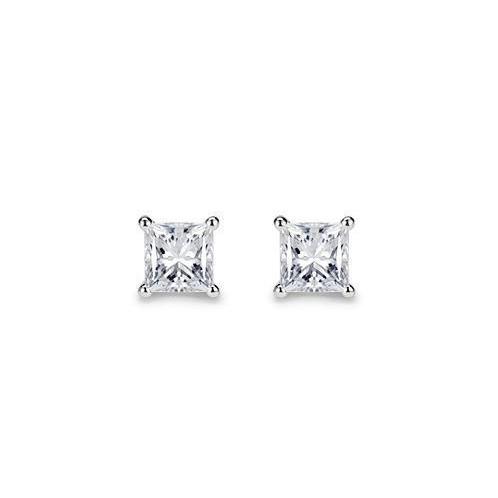 3 Carats Genuine Diamonds Ladies Studs Earrings Princess Cut White Gold 14K