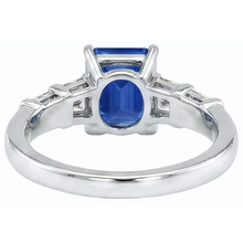3 Carats Gold Emerald Ceylon Sapphire Ring With Baguette Natural Earth Mined Diamonds