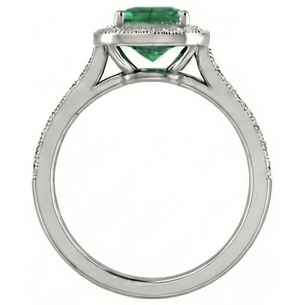 3 Carats Green Emerald With Natural Earth Mined Diamonds Wedding Ring Gold White 14K
