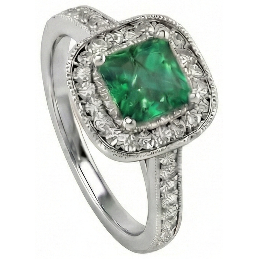 3 Carats Green Emerald With Natural Earth Mined Diamonds Wedding Ring Gold White 14K