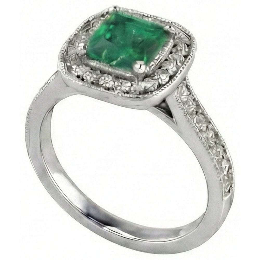 3 Carats Green Emerald With Natural Earth Mined Diamonds Wedding Ring Gold White 14K