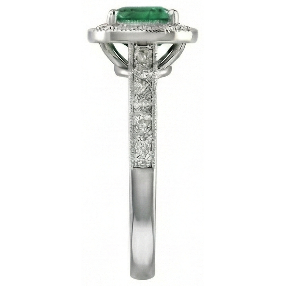 3 Carats Green Emerald With Natural Earth Mined Diamonds Wedding Ring Gold White 14K
