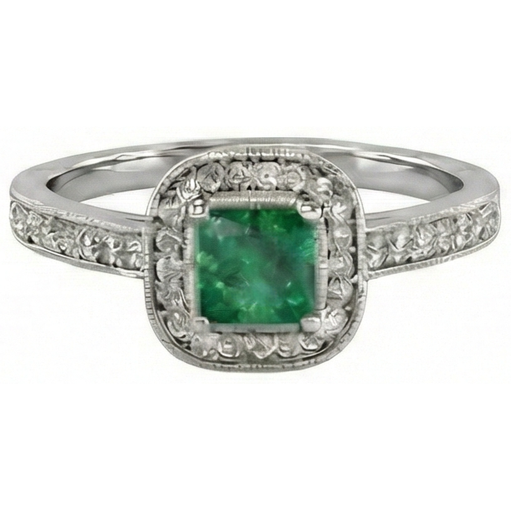 3 Carats Green Emerald With Natural Earth Mined Diamonds Wedding Ring Gold White 14K