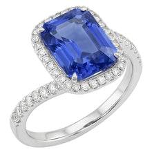 3 Carats Halo Blue Sapphire Engagement Ring Tension Style Pave Natural Earth Mined Diamond