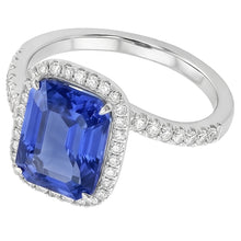 3 Carats Halo Blue Sapphire Engagement Ring Tension Style Pave Natural Earth Mined Diamond