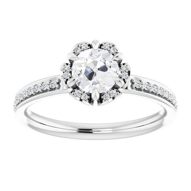 3 Carats Halo Engagement Ring Round Old Mine Cut Natural Diamond Jewelry