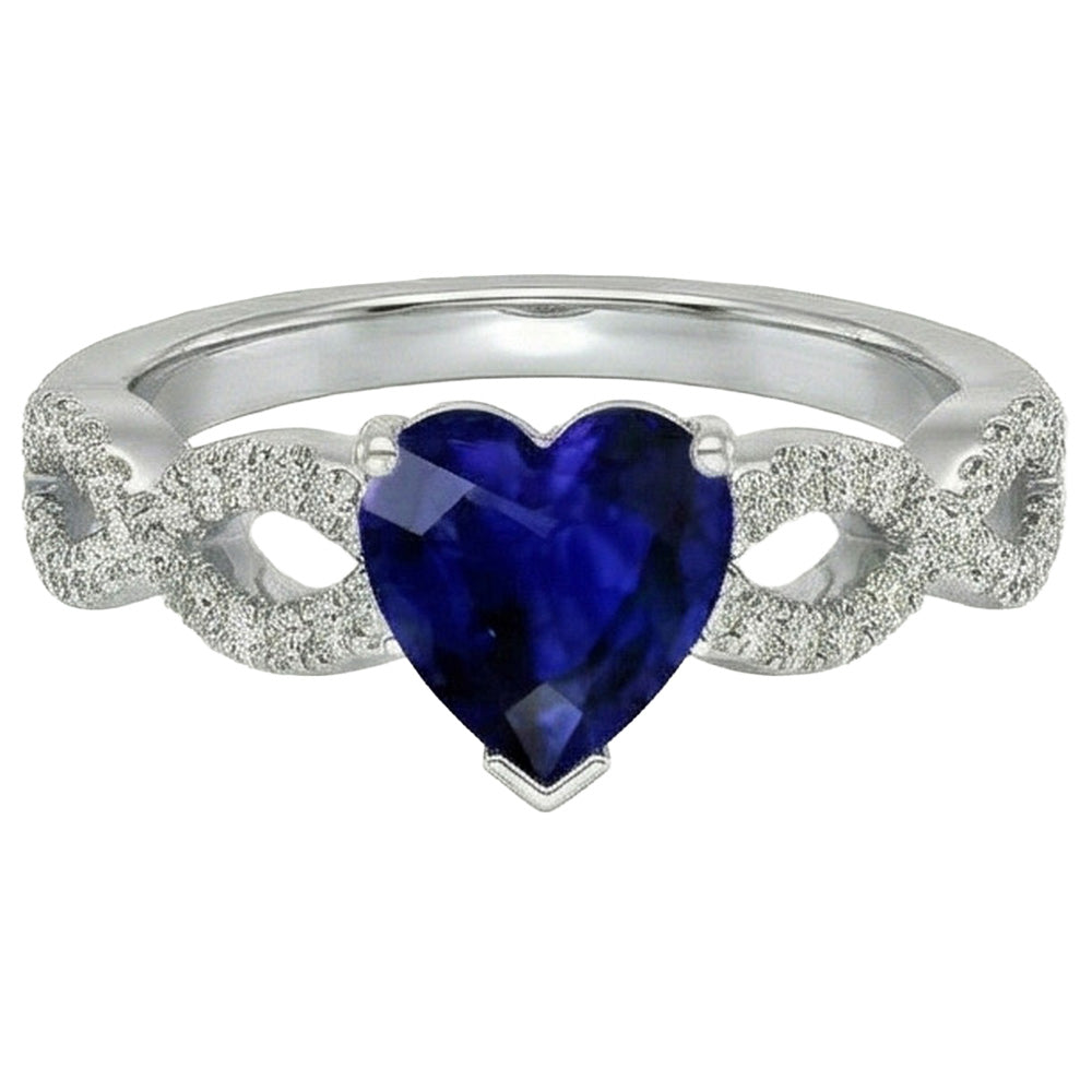 3 Carats Heart Gemstone Blue Sapphire Natural Earth Mined Diamond Ring Infinity Style