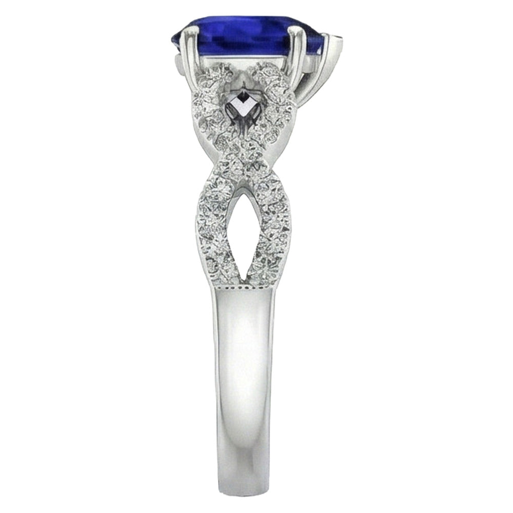 3 Carats Heart Gemstone Blue Sapphire Natural Earth Mined Diamond Ring Infinity Style