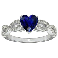 3 Carats Heart Gemstone Blue Sapphire Natural Earth Mined Diamond Ring Infinity Style
