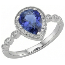 Pear Cut Blue Sapphire ring in 14 Karat White Gold – main view