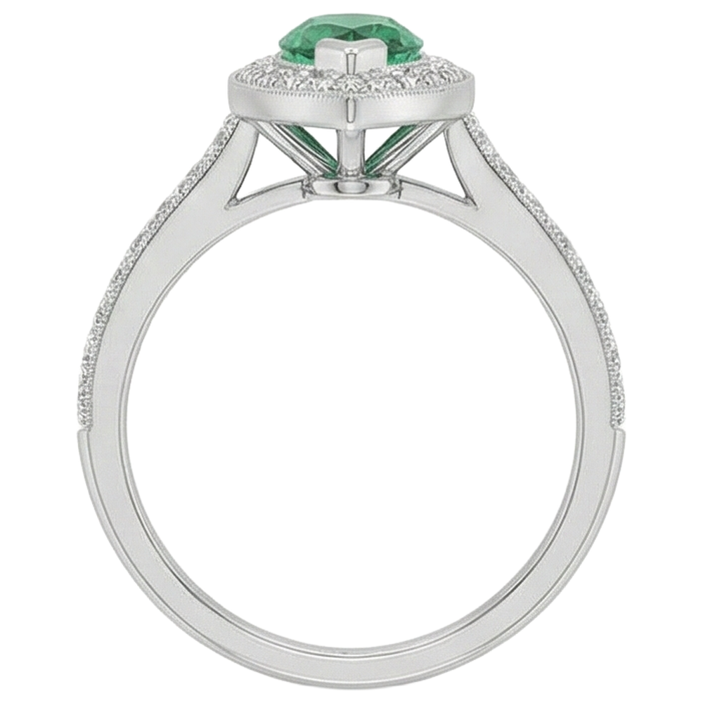 3 Carats Marquise Green Emerald And Natural Earth Mined Diamond Engagement Ring White Gold 14K