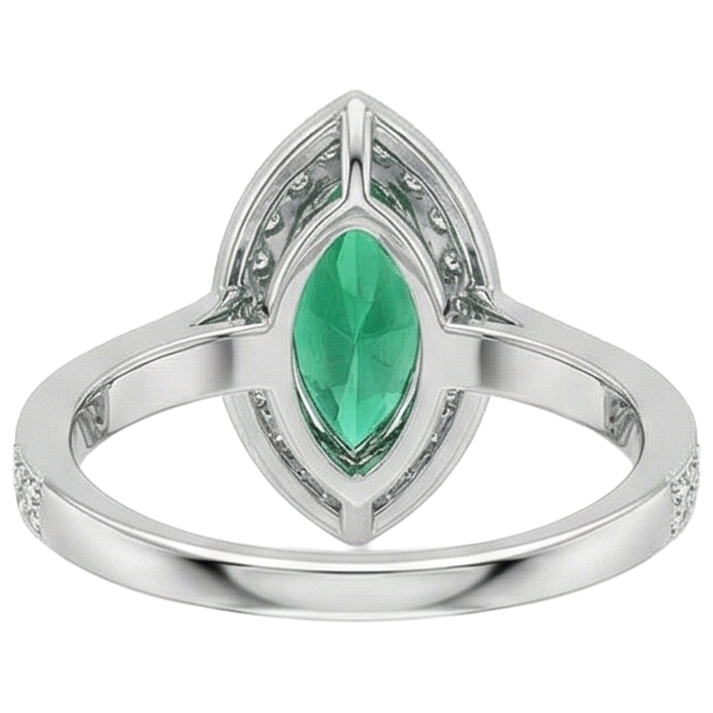 3 Carats Marquise Green Emerald And Natural Earth Mined Diamond Engagement Ring White Gold 14K
