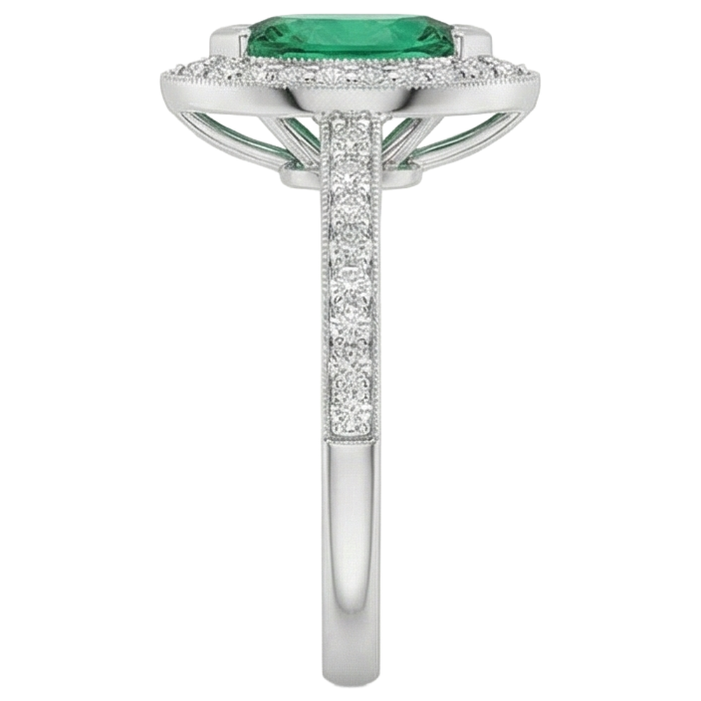 3 Carats Marquise Green Emerald And Natural Earth Mined Diamond Engagement Ring White Gold 14K