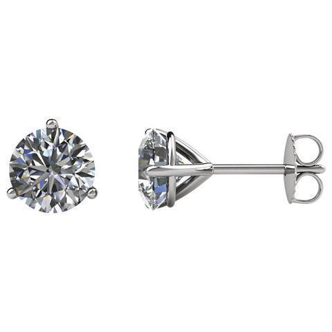 3 Carats Natural Diamonds Lady Studs Earrings White Gold 14K Prong Set