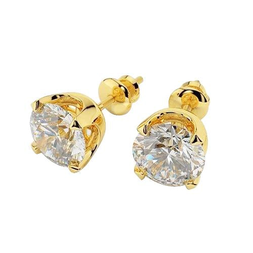 3 Carats Natural Diamonds Studs Earrings Yellow Gold 14K