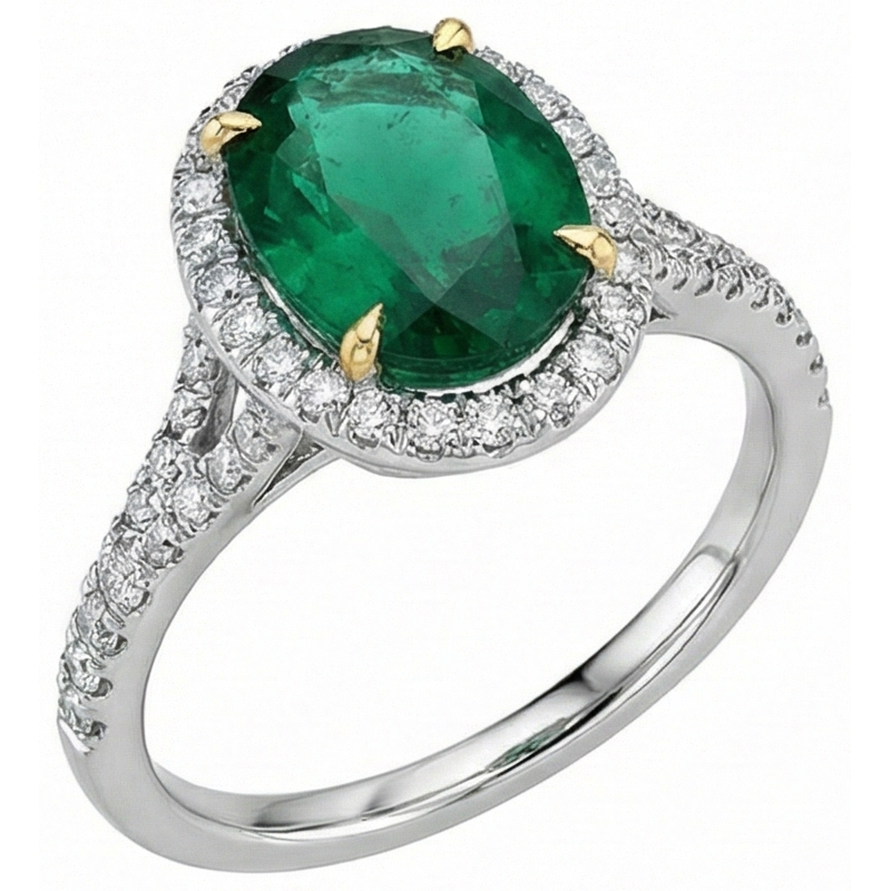 natural round emerald 3ct ring side angle
