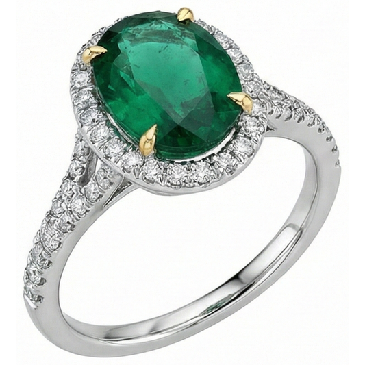 natural round emerald 3ct ring side angle