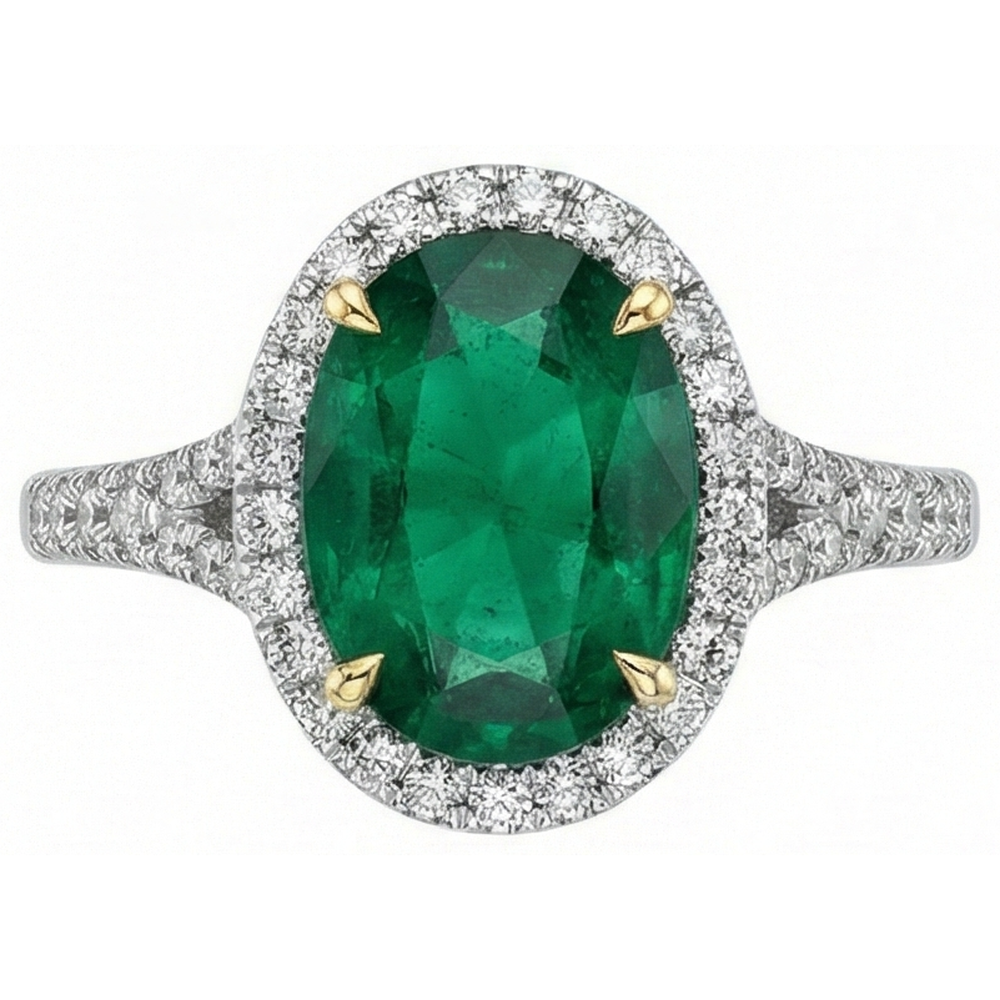 natural round emerald 3ct ring top view