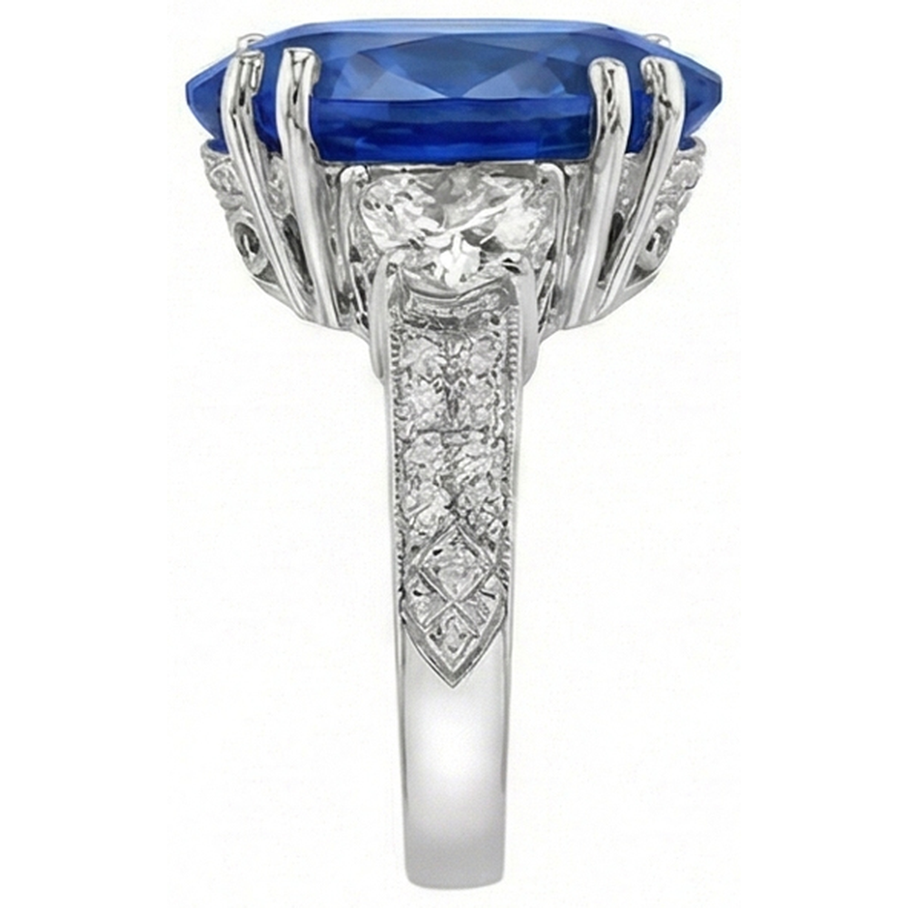 3 Carats Oval Sri Lanka Blue Sapphire Natural Earth Mined Diamonds Anniversary Ring