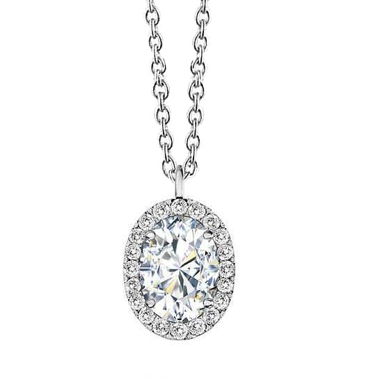 3 Carats Oval and Real Diamonds Pendant Necklace Gold White 14K New
