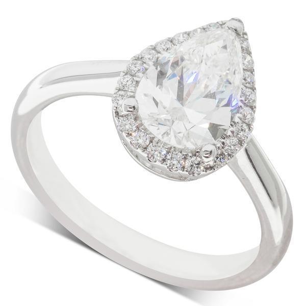 3 Carats Pear And Round Natural Diamond Halo Ring