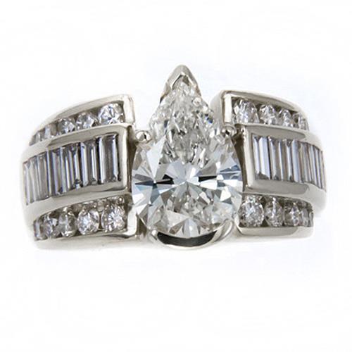 3 Carats Pear Cut Center Natural Diamond Wedding Ring White Gold 