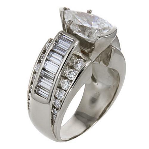 3 Carats Pear Cut Center Natural Diamond Wedding Gold Fine Jewelry
