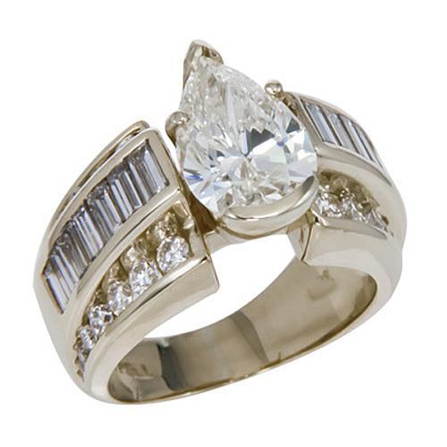 3 Carats Pear Cut Center Natural Diamond Wedding Ring White Gold Fine Jewelry