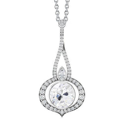 3 Carats Pear & Old Mine Bezel Genuine Diamond Pendant Necklace Twisted Shank