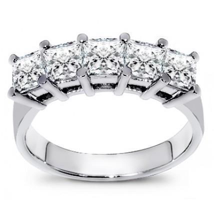 3 Carats Princess Cut Five Stone Natural Diamond Band