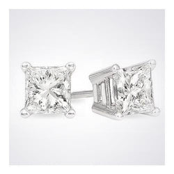 3 Carats Princess Cut Genuine Diamond Stud Earring Solid White Gold 14K