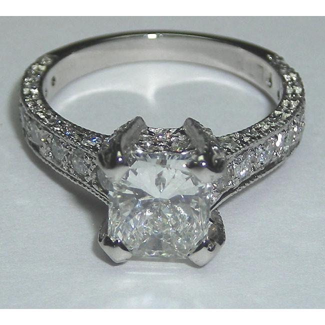 3 Carats Princess Cut Pave Fancy Real Diamond Solitaire Ring With Accents