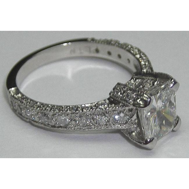 3 Carats Princess Cut Pave Fancy Real Diamond Solitaire Ring With Accents