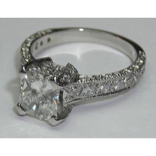 3 Carats Princess Cut Pave Fancy Real Diamond Solitaire Ring With Accents