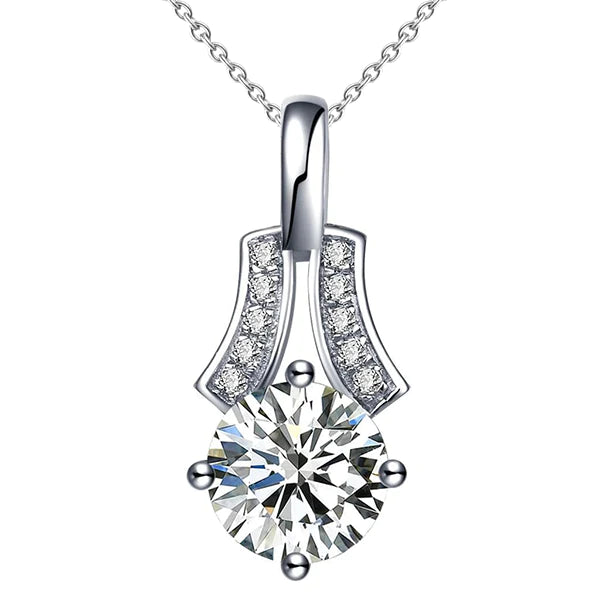 3 Carats Prong Set Natural Diamond Necklace Pendant White Gold Women Jewelry