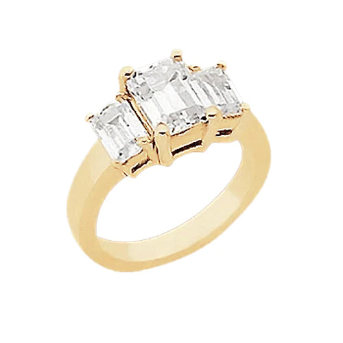 3 Carats Real Emerald Diamond Three Stone Ring Yellow Gold 14K