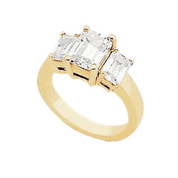 3 Carats Real Emerald Diamond Three Stone Ring Yellow Gold 14K