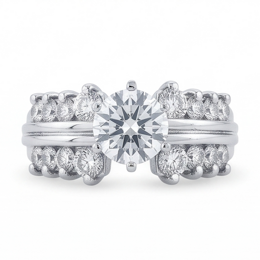 3 Carats Round Antique Style Natural Earth Mined Diamond Anniversary Ring White Gold 14k