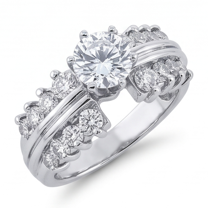 3 Carats Round Antique Style Natural Earth Mined Diamond Anniversary Ring White Gold 14k