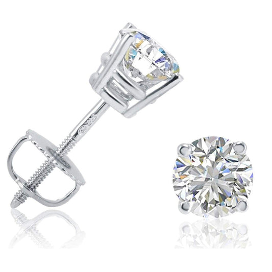 3 Carats Round Cut Diamond Natural Stud Earring White Gold 14K