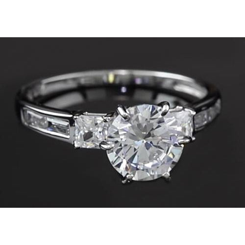 3 Carats Round Diamond Natural Engagement Ring Three Stone White Gold 14K