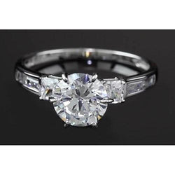 3 Carats Round Diamond Natural Engagement Ring Three Stone White Gold 14K