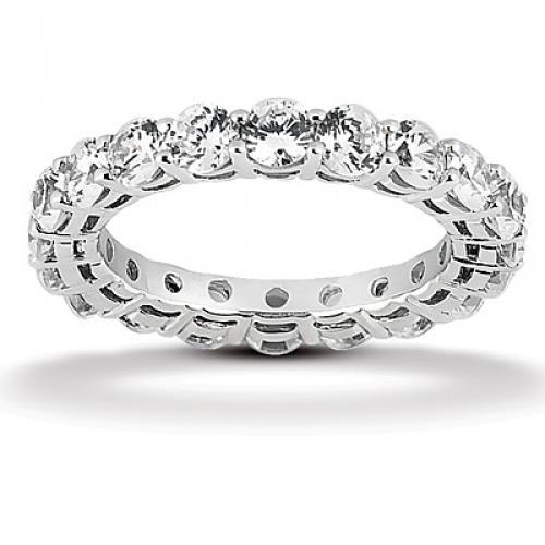 3 Carats Round Natural Diamond Eternity Wedding Band White Gold 14K New