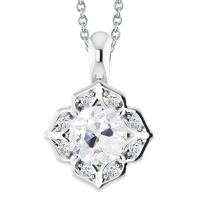 3 Carats Round Natural Diamond Pendant With Chain Slide Flower Style Gold 14K